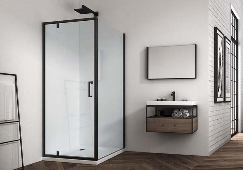 EX-309-1 balama colț din sticlă neagră de 6 mm plus cabină de duș cu balama metalică
