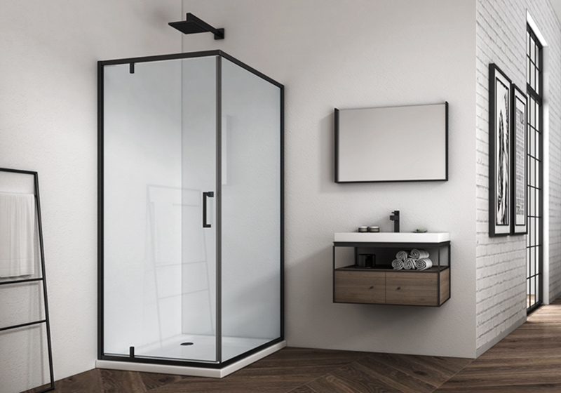 EX-309 Balamă pătrată din sticlă de 6 mm plus cabină de duș cu cadru negru mat