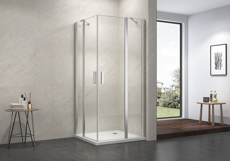 EX-411A cabină de duș clasică cu pivot de colț de 6 mm cu 2 bare de sprijin din oțel inoxidabil