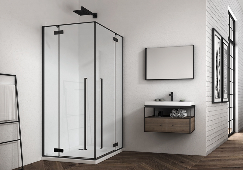 EX-427-1 Cabina de dus premium cu balama neagra mat 6/8mm cu 2 usi deschise