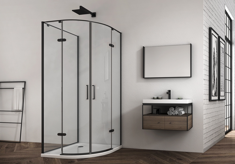 EX-427-4 6/8mm balama cadran negru mat cabină de duș premium + sticlă laterală