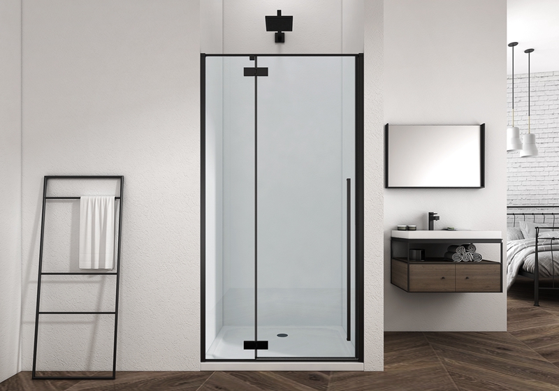 EX-427F 6/8mm cabină de duș premium cu balama dreaptă, negru mat, cu mâner lung