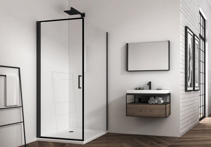 EX-921 cabină de duș premium cu balama pătrată neagră mat de 6/8 mm cu bandă impermeabilă